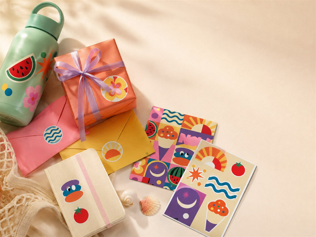 Small SHANLE LAB sticker gift bundles with a handwritten note